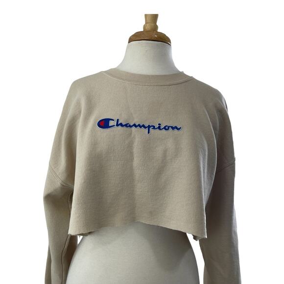 Champion Tan Crop Top Crewneck Sweater Womens Size M - Picture 1 of 9